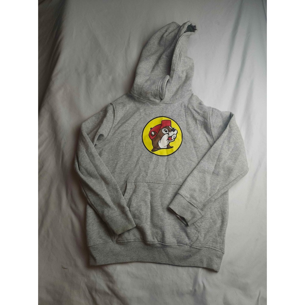 Buc-ee's Youth Large‎ Heather Gray Logo Pullover Hoodie Beaver Mascot YL